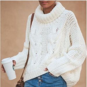 Vici White Cable Knit Turtleneck Sweater